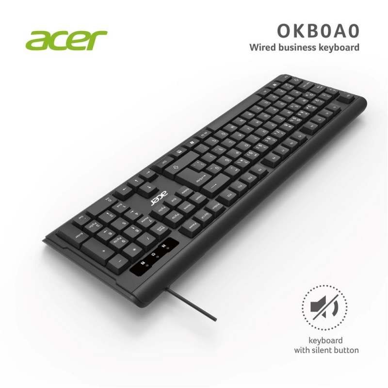 Acer OAK-0A0  Siyah Kablolu Sessiz Tuşlu  Klavye (Caps Lock) (Kablo Uzunluğu 1.50Cm)