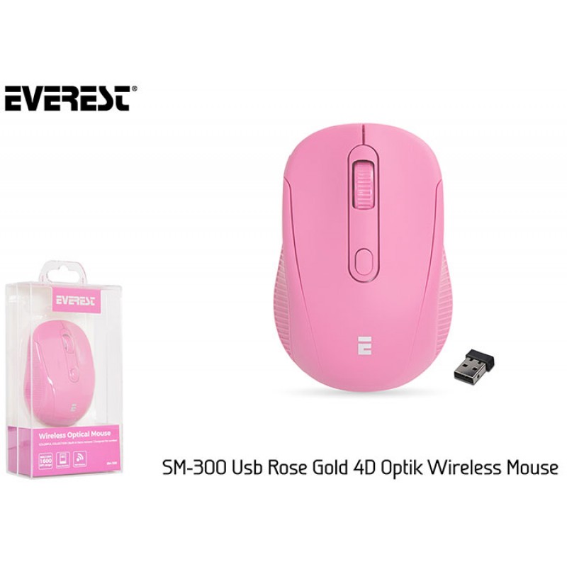 Everest SM-300 Usb Rose Gold 4D Optik Süper Sessiz AAlkalin Pil Kablosuz Mouse