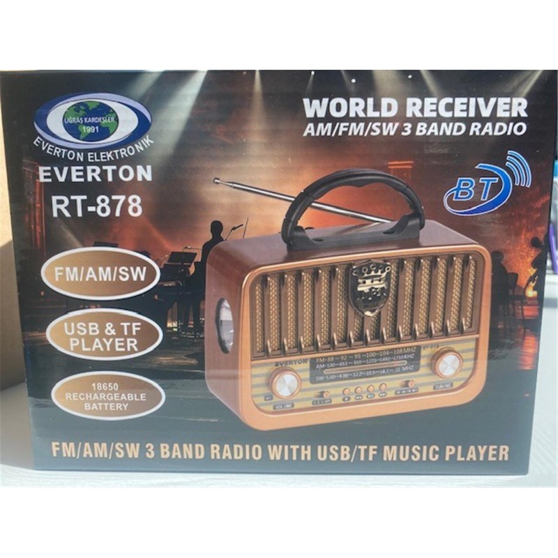 Everton Rt-878 Bluetooth (El Feneri) Fm-Usb-Tf-Aux Şarjlı Nostaljik Radyo