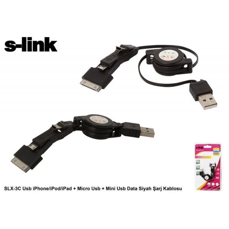 S-link SLX-3C BL mini-micro usb+ipad-iphone 4-3gs Kablosu