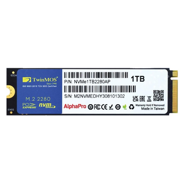 TwinMOS 1TB M.2 PCIe Gen3 NVMe SSD (3600-3250Mb-s) NVMe1TB2280AP TLC 3DNAND Ssd